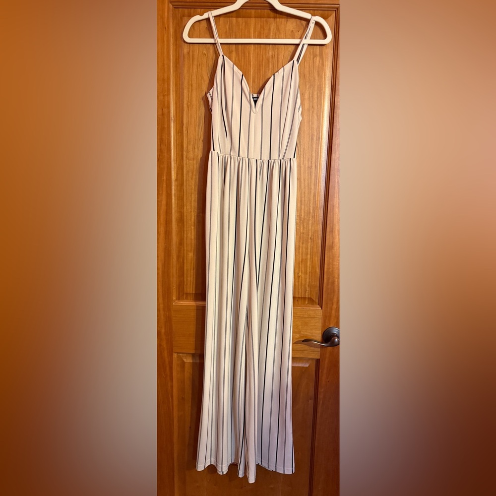 Express Cream and Black Striped Jumpsuit